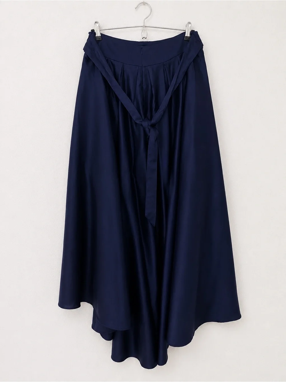 Gracia Navy Blue High-Low Satin Skirt